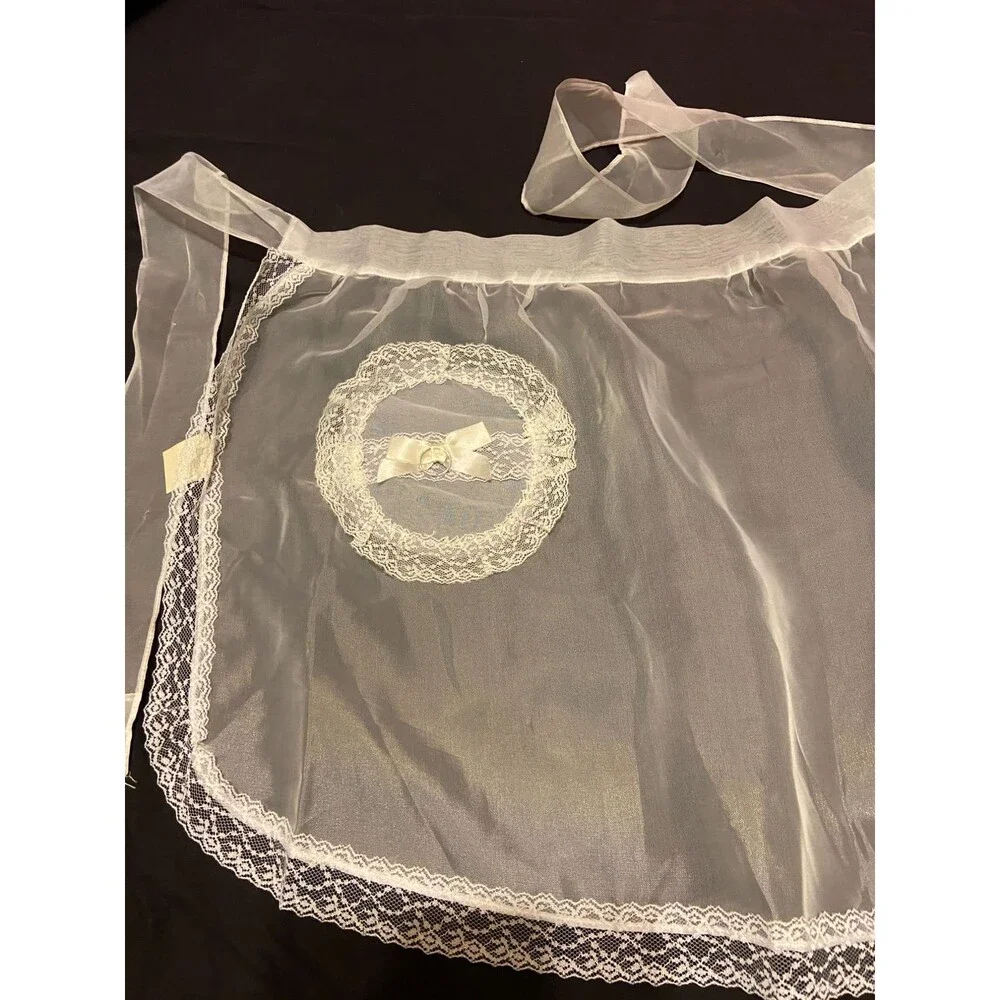 #5732 Womens Sheer White Bride Lace Half Hostess Apron